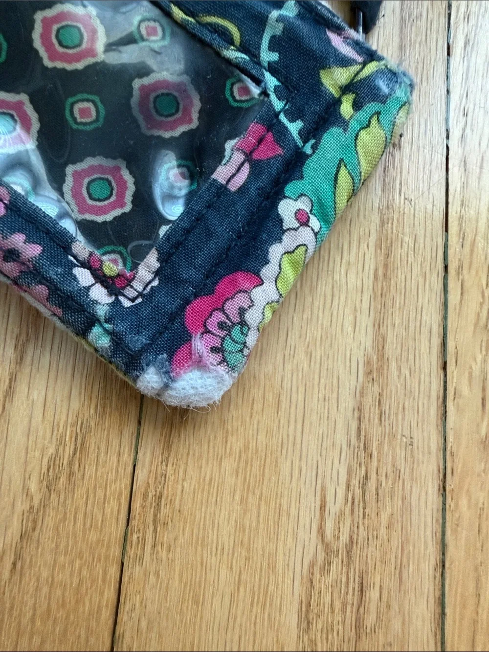 Vera Bradley Navy Floral Quilted ID Wallet with Lanyard